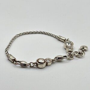 Brighton Silver Wheat Chain Crystal Accent Bracelet